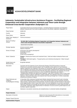 Facilitating Regional Cooperation and Integration Between Indonesia and Timor-Leste Through Enhanced Cross-Border Cooperation (Subproject 11)