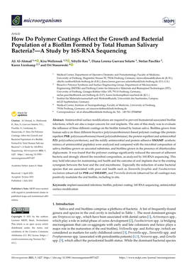 How Do Polymer Coatings Affect the Growth and Bacterial Population of a Bioﬁlm Formed by Total Human Salivary Bacteria?—A Study by 16S-RNA Sequencing