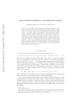 Arxiv:2102.04191V2 [Math.NT] 5 Mar 2021 Aaua,Lhe,Eel N Ayaefudi Ubrter Te Theory Be Number Have in Results Found Such Are Euler, Many Attribution