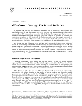 GE's Growth Strategy: the Immelt Initiative