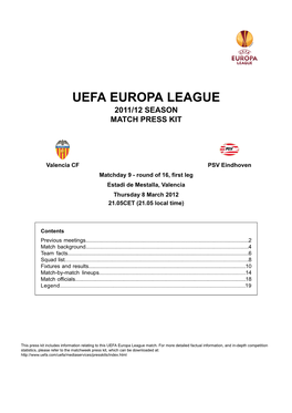 Uefa Europa League 2011/12 Season Match Press Kit