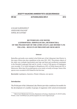ZESZYTY NAUKOWE UNIWERSYTETU SZCZECIŃSKIEGO NR 844 Acta Biologica Nr 21 2014