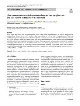 Ulnar Nerve Entrapment in Guyon's Canal Caused by a Ganglion Cyst