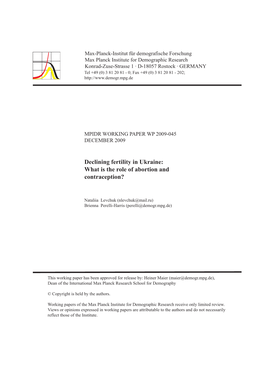 Declining Fertility in Ukraine: What Is the Role of Abortion and Contraception?