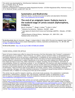 Eudoxia Macra Is the Eudoxid Stage of Lensia Cossack (Siphonophora, Cnidaria) Mary M