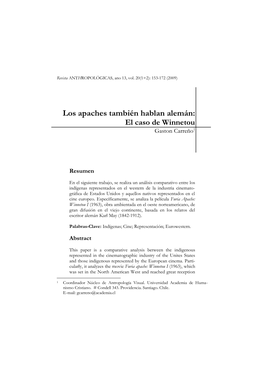 Los Apaches También Hablan Alemán: El Caso De Winnetou Gaston Carreño1