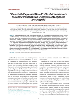 Differentially Expressed Gene Profile of Acanthamoeba Castellanii Induced by an Endosymbiont Legionella Pneumophila