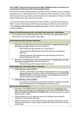 (OSOM) Vehicles in the Lead up to and During the Gold Coast 2018