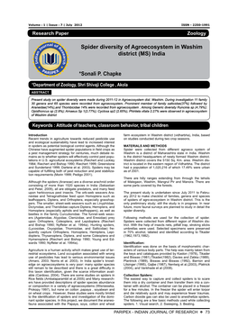 Spider Diversity of Agroecosystem in Washim District (MS) India