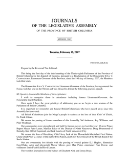Journals of the Legislative Assembly of the Province of British Columbia