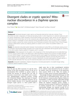 Mito-Nuclear Discordance in a Daphnia Species Complex