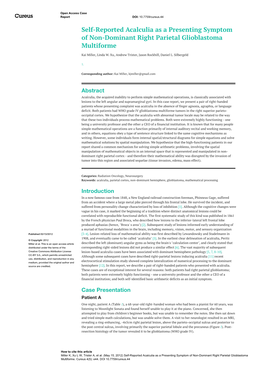 Self-Reported Acalculia As a Presenting Symptom of Non-Dominant Right Parietal Glioblastoma Multiforme