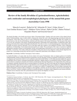 Review of the Family Rivulidae (Cyprinodontiformes, Aplocheiloidei) and a Molecular and Morphological Phylogeny of the Annual Fish Genus Austrolebias Costa 1998