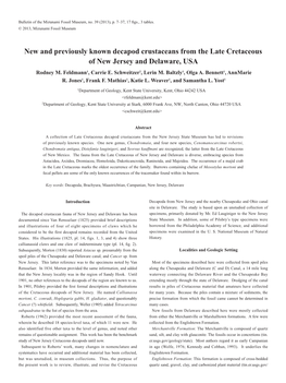 New and Previously Known Decapod Crustaceans from the Late Cretaceous of New Jersey and Delaware, USA Rodney M