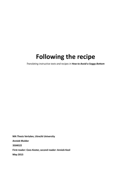 Following the Recipe Translating Instructive Texts and Recipes in How to Avoid a Soggy Bottom