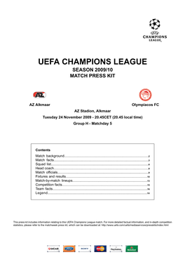 Uefa Champions League Season 2009/10 Match Press Kit