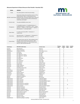 Minnesota Department of Natural Resources Plant Checklist - November 2013