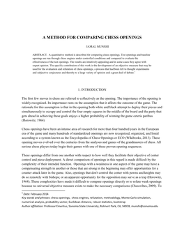 A Method for Comparing Chess Openings