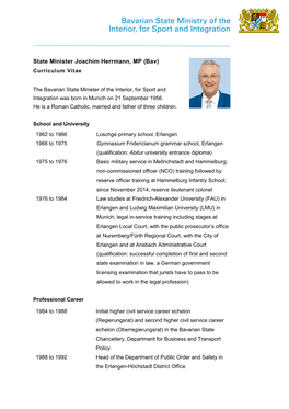 State Minister Joachim Herrmann, MP (Bav) Curriculum Vitae