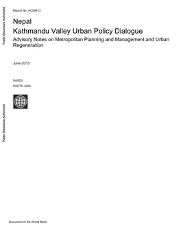Nepal Kathmandu Valley Urban Policy Dialogue Advisory Notes on Metropolitan Planning and Management and Urban
