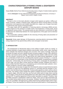 MA TEST 2013 CHARACTERIZATION of FOXING STAINS In