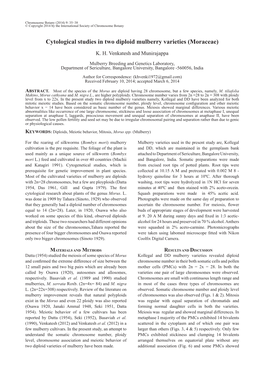 Cytological Studies in Two Diploid Mulberry Varieties (Moraceae)