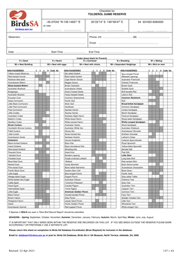 Tolderol Game Reserve Checklist