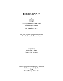 Bibliography of Items Related to the Harmony Society with Special