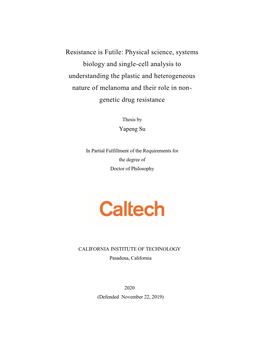 Resistance Is Futile: Physical Science, Systems Biology and Single-Cell Analysis to Understanding the Plastic and Heterogeneous