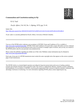 Communalism and Constitution-Making in Fiji RK Vasil