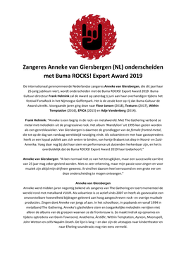 Onderscheiden Met Buma ROCKS! Export Award 2019