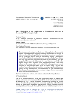 The Effectiveness of the Application of Mathematical Software in Indonesia; a Meta-Analysis Study