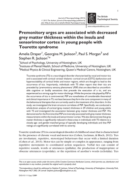 Premonitory Urges Are Associated with Decreased Grey Matter Thickness Within the Insula and Sensorimotor Cortex in Young People