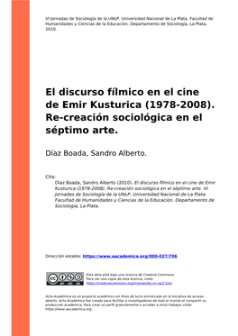 El Discurso Fílmico En El Cine De Emir Kusturica (1978-2008)
