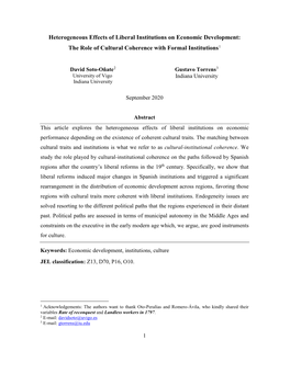 Heterogeneous Effects of Liberal Institutions on Economic Development: the Role of Cultural Coherence with Formal Institutions1