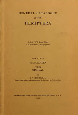 General Catalogue of the Hemiptera of the World, Which Is Devoted to the Superfamily Fulgoroidea