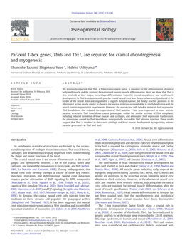 Paraxial T-Box Genes, Tbx6 and Tbx1, Are Required for Cranial Chondrogenesis and Myogenesis