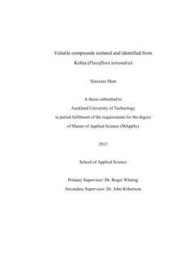 Volatile Compounds Isolated and Identified from Kohia (Passiflora Tetrandra)