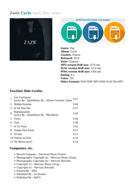 Zazie Cyclo Mp3, Flac, Wma