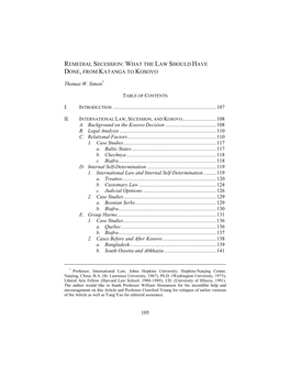 Remedial Secession: What the Law Should Have Done, from Katanga to Kosovo