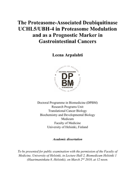 The Proteasome-Associated Deubiquitinase UCHL5/UBH-4 in Proteasome Modulation and As a Prognostic Marker in Gastrointestinal Cancers