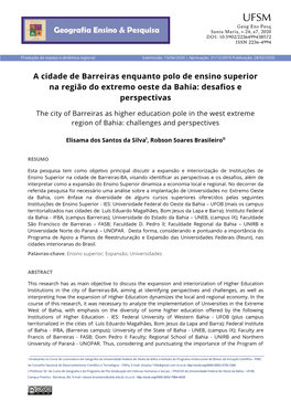 A Cidade De Barreiras Enquanto Polo De Ensino Superior Na Região Do Extremo Oeste Da Bahia: Desafios E Perspectivas