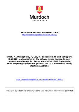 A Discussion on the Ethical Issues in Peer-To-Peer Network Monitoring