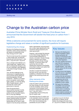 Change to the Australian Carbon Price 1