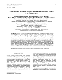 Antioxidant and Anti-Cancer Activities of Brown and Red Seaweed Extracts from Chilean Coasts
