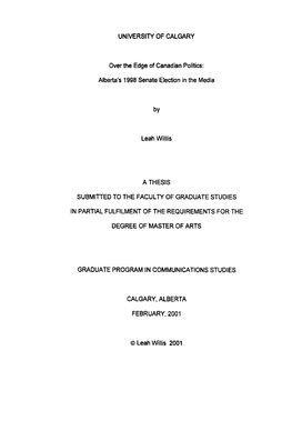 Alberta's 1998 Senate Election in the Media CALGARY, ALBERTA FEBRUARY