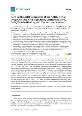 Rare-Earth Metal Complexes of the Antibacterial Drug Oxolinic Acid: Synthesis, Characterization, DNA/Protein Binding and Cytotoxicity Studies