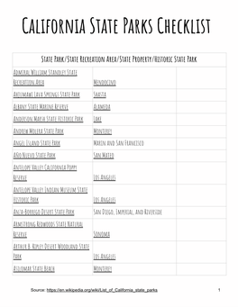 California State Parks Checklist
