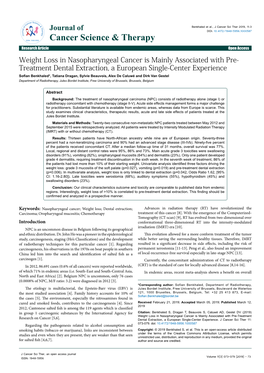 Weight Loss in Nasopharyngeal Cancer Is Mainly Associated With