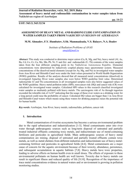 Journal of Radiation Researches, Vol.6, №2, 2019, Baku Assessment